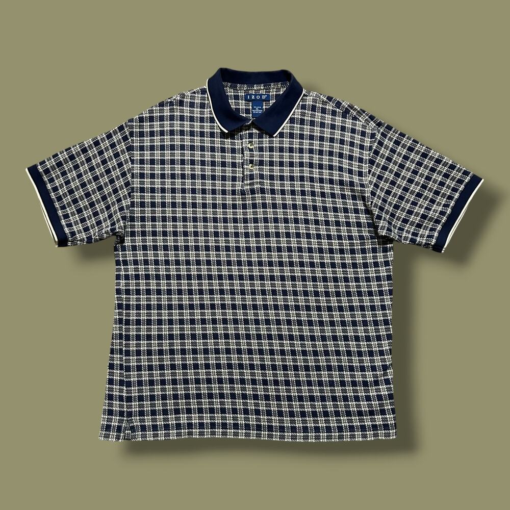 Vintage Polo Shirt Golf Tee Plaid Check 80s 90s Preppy Cotton IZOD Mens XL Blue